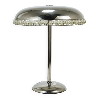 Mushroom Table Lamp in Nickel and Crystal Bakalowits Vienna, Austria, 1950s