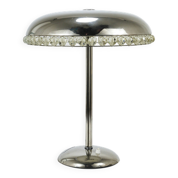 Lampe de Table Champignon en Nickel et Cristal Bakalowits Vienne, Autriche, années 1950