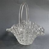 Old basket pocket emptier in transparent glass - Libochovice glassworks - Czechoslovakia