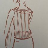 Painting signed in ink fashion engraving "study of a woman's sweater model"