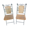 Pair of foldable wrought iron and rattan chairs