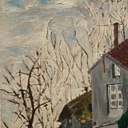 Tableau paysage représentant des maisons Coupet 1971