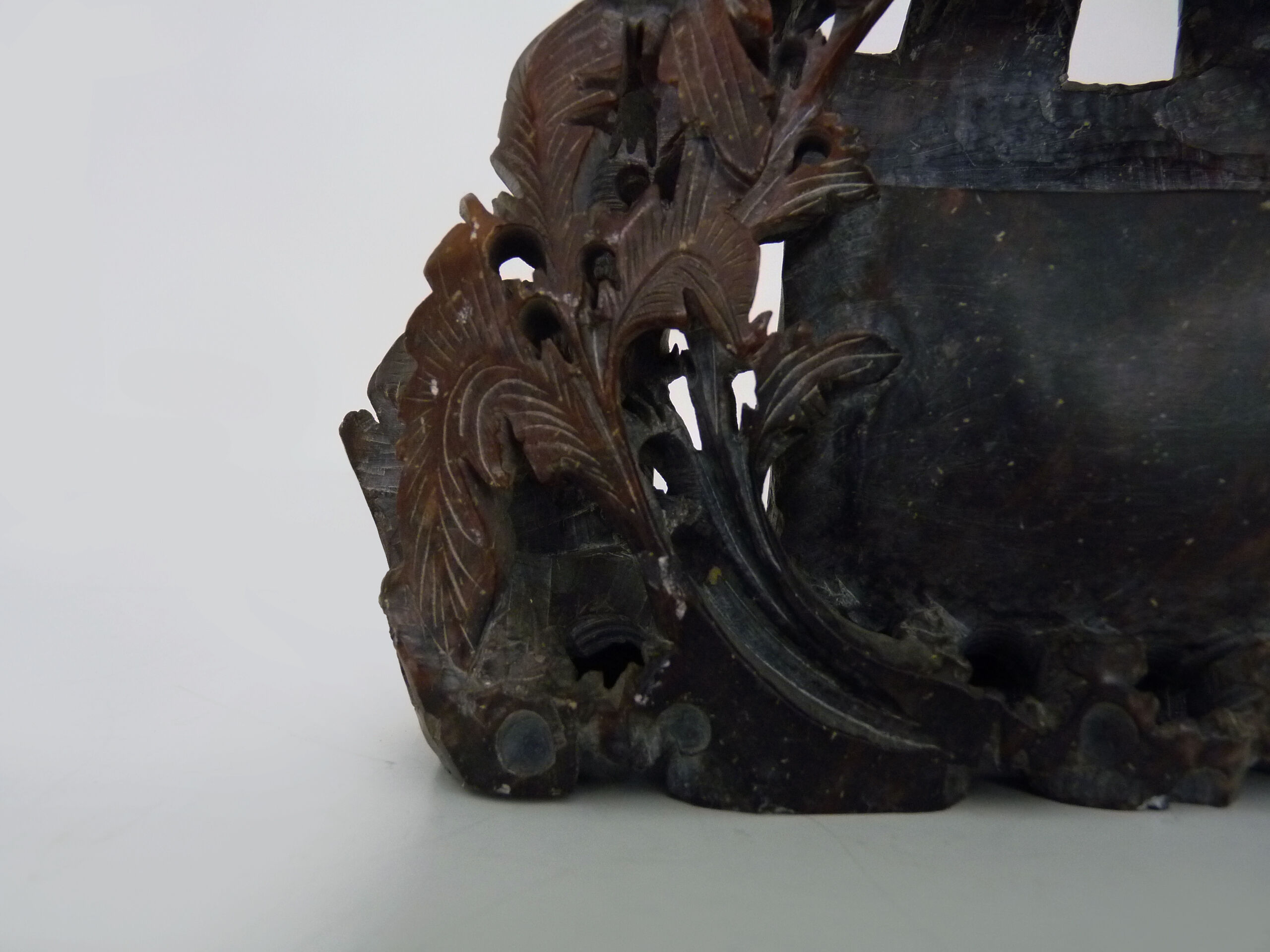 Vintage Chinese carved stone vase with chrysanthemum flowers