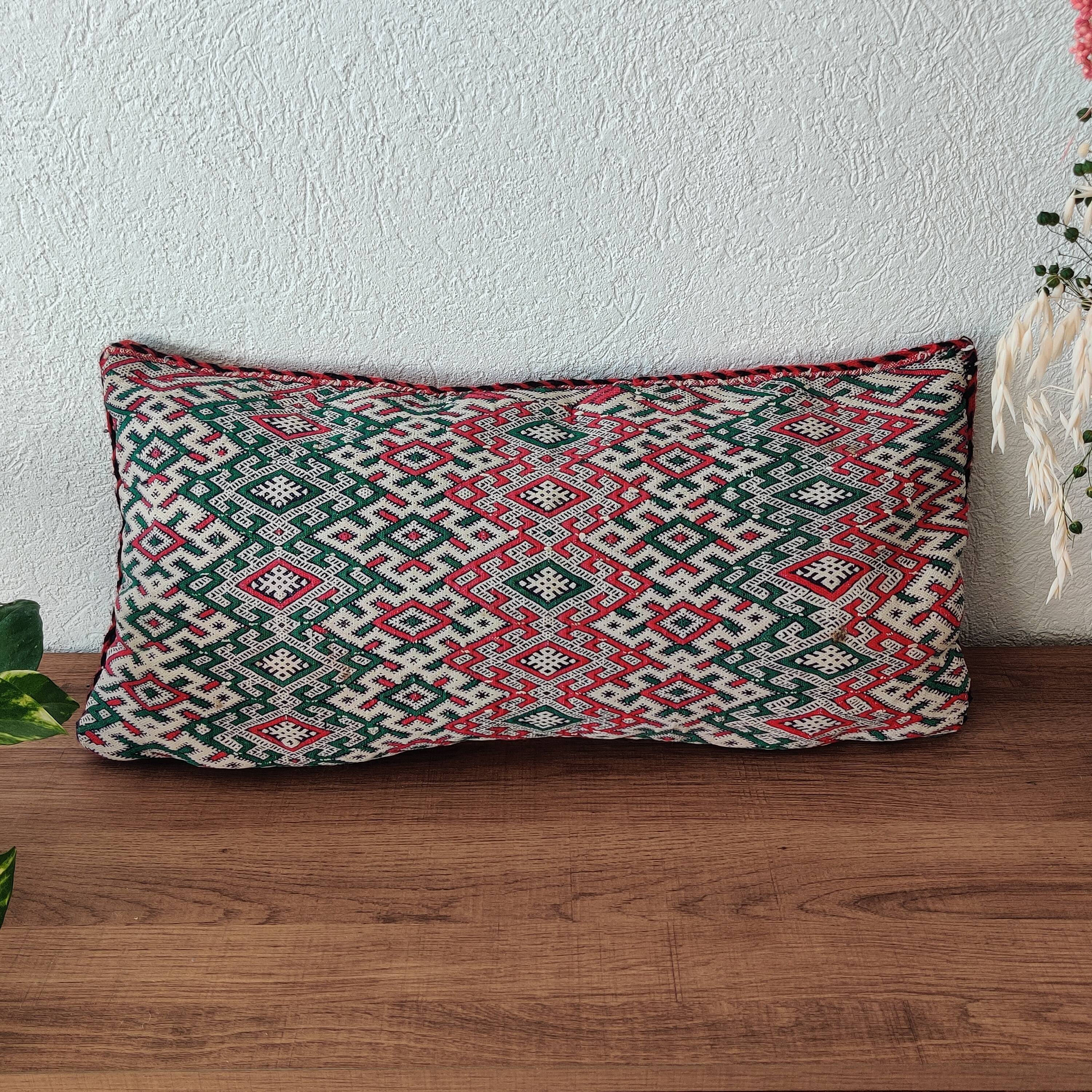 Moroccan Kilim Cushion Vintage green and red