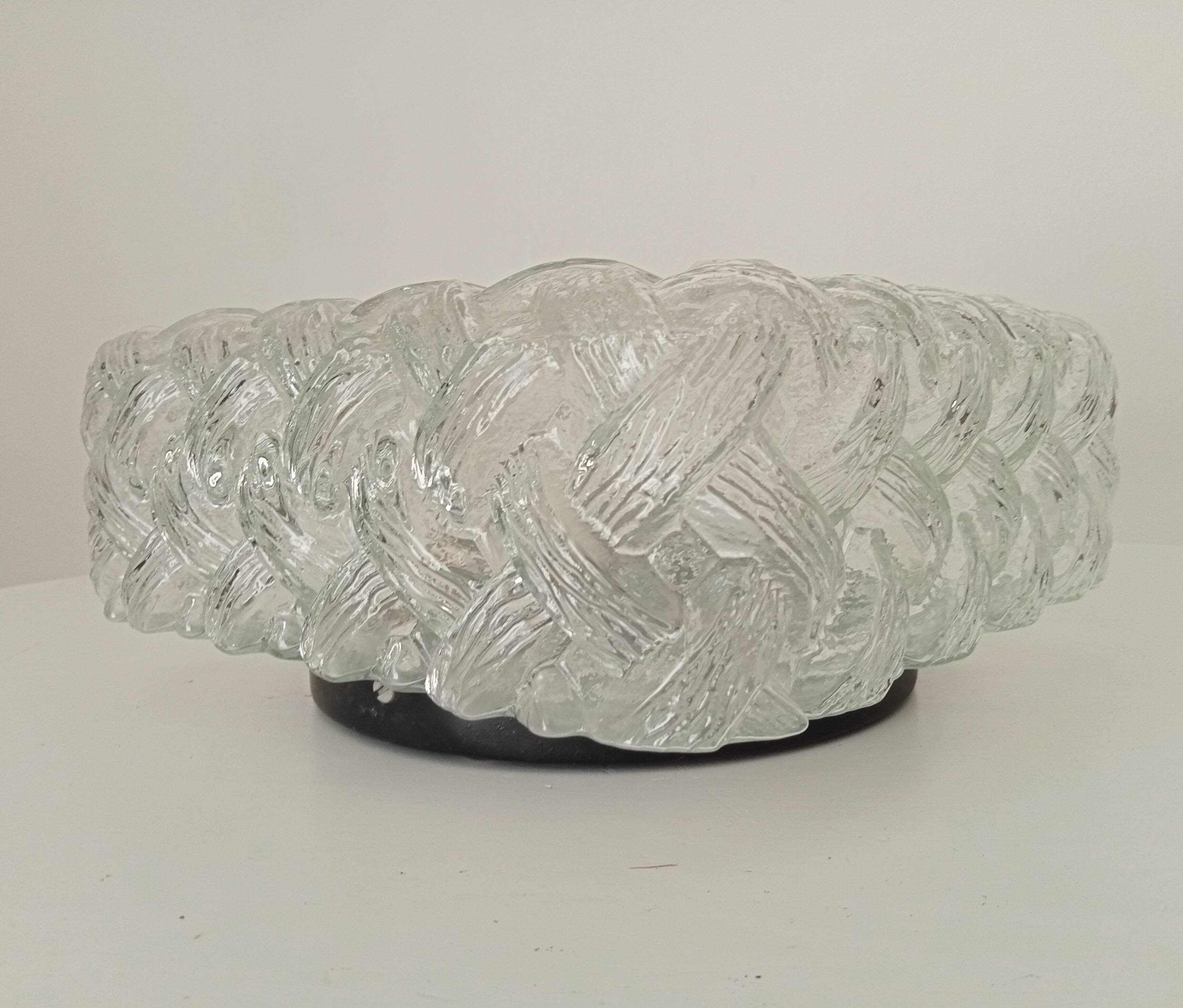 Scandinavian ceiling/wall light in structured glass from the 70s