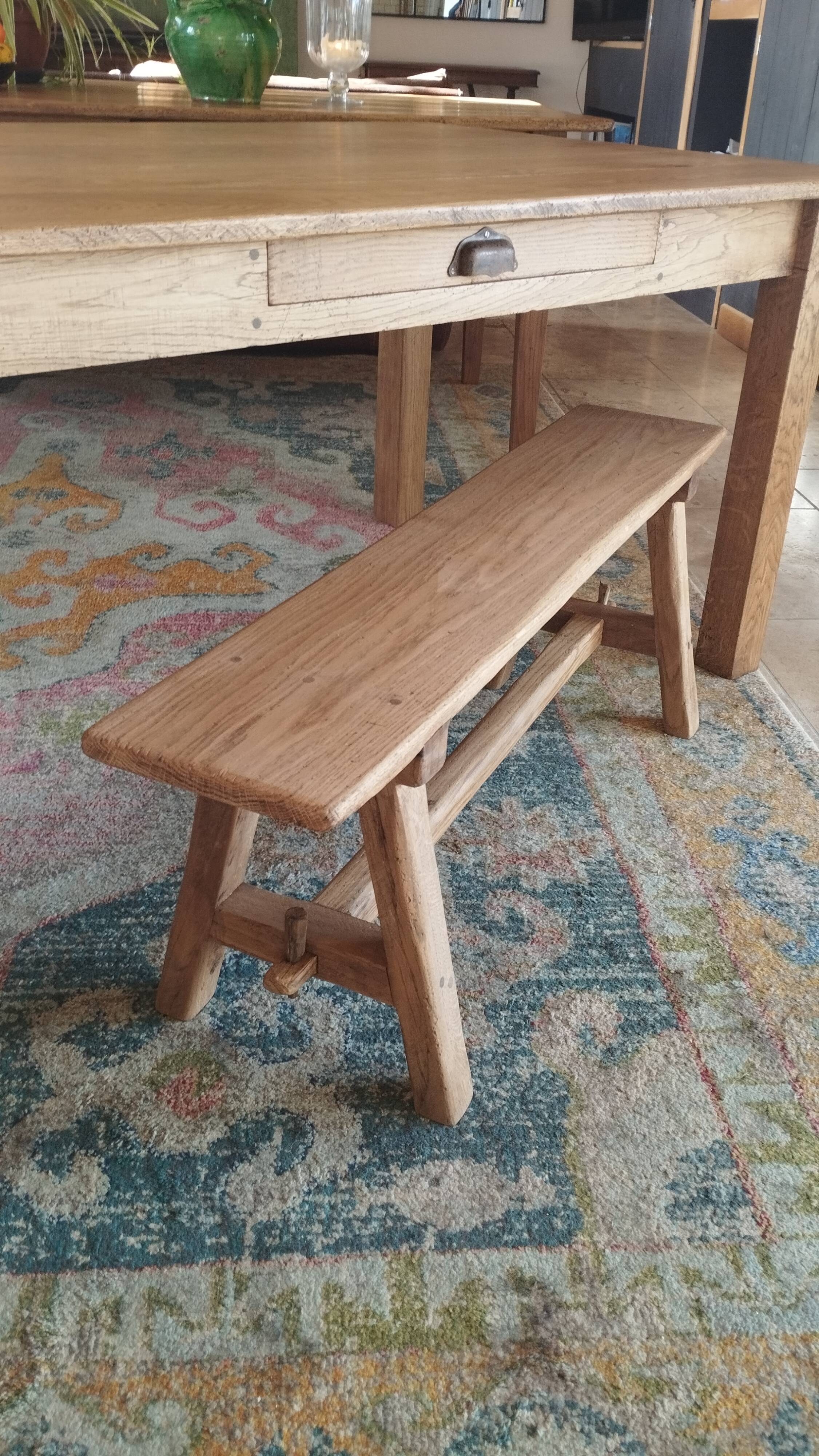 "A frame" bench in solid oak, patinated.