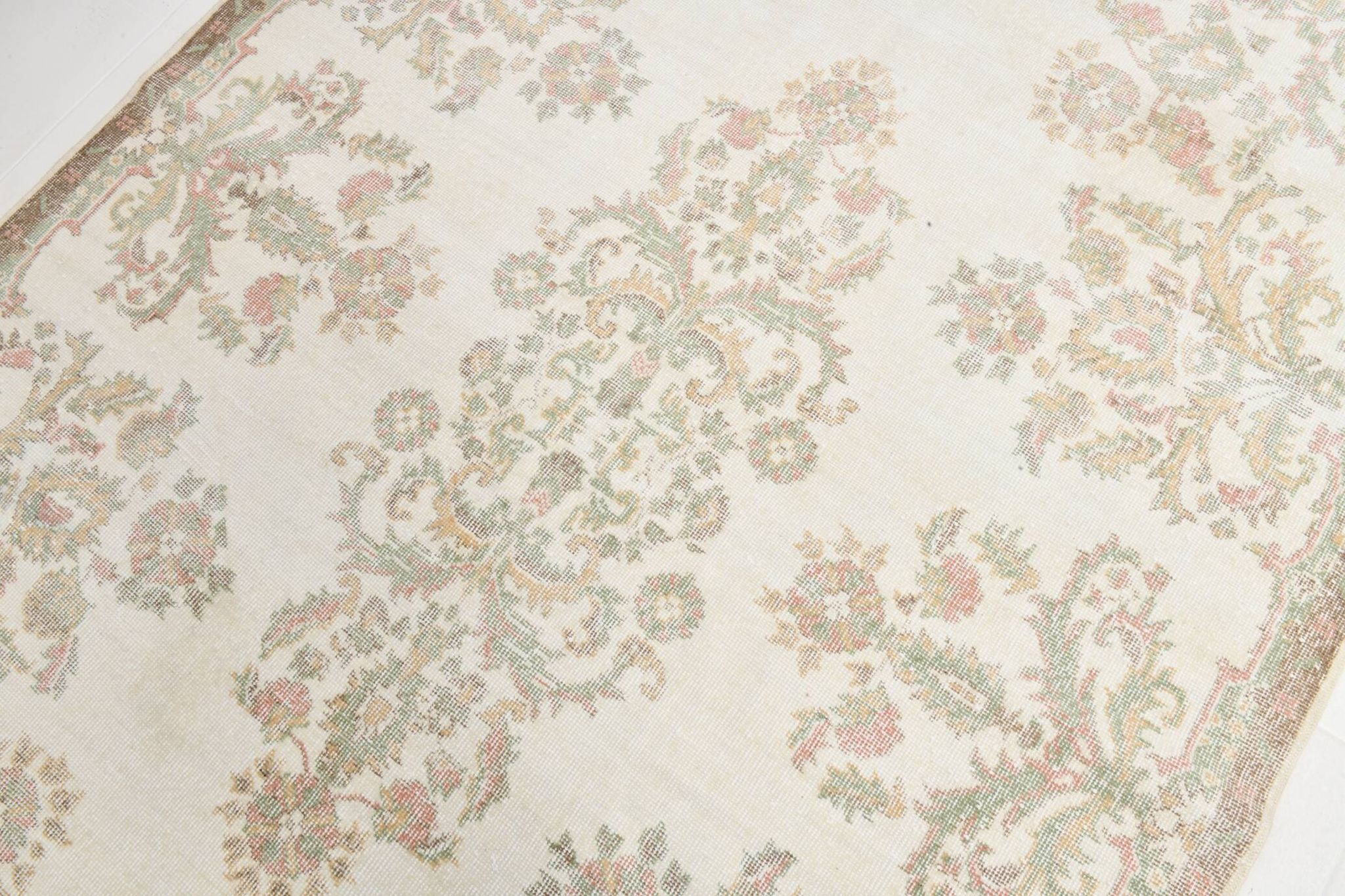 Tapis vintage à motif floral oriental beige et crème 6x11, 189x329 cm