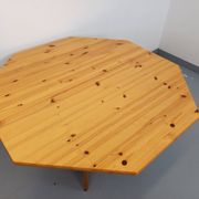 Table à manger octogonale vintage des années 80 en pin avec rallonge