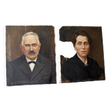 Pair of oils on canvas Portrait of a couple Édouard Créancier