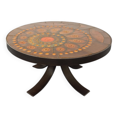 Table basse ronde vintage des années 60 70 de Raymond Corroyez en céramique
