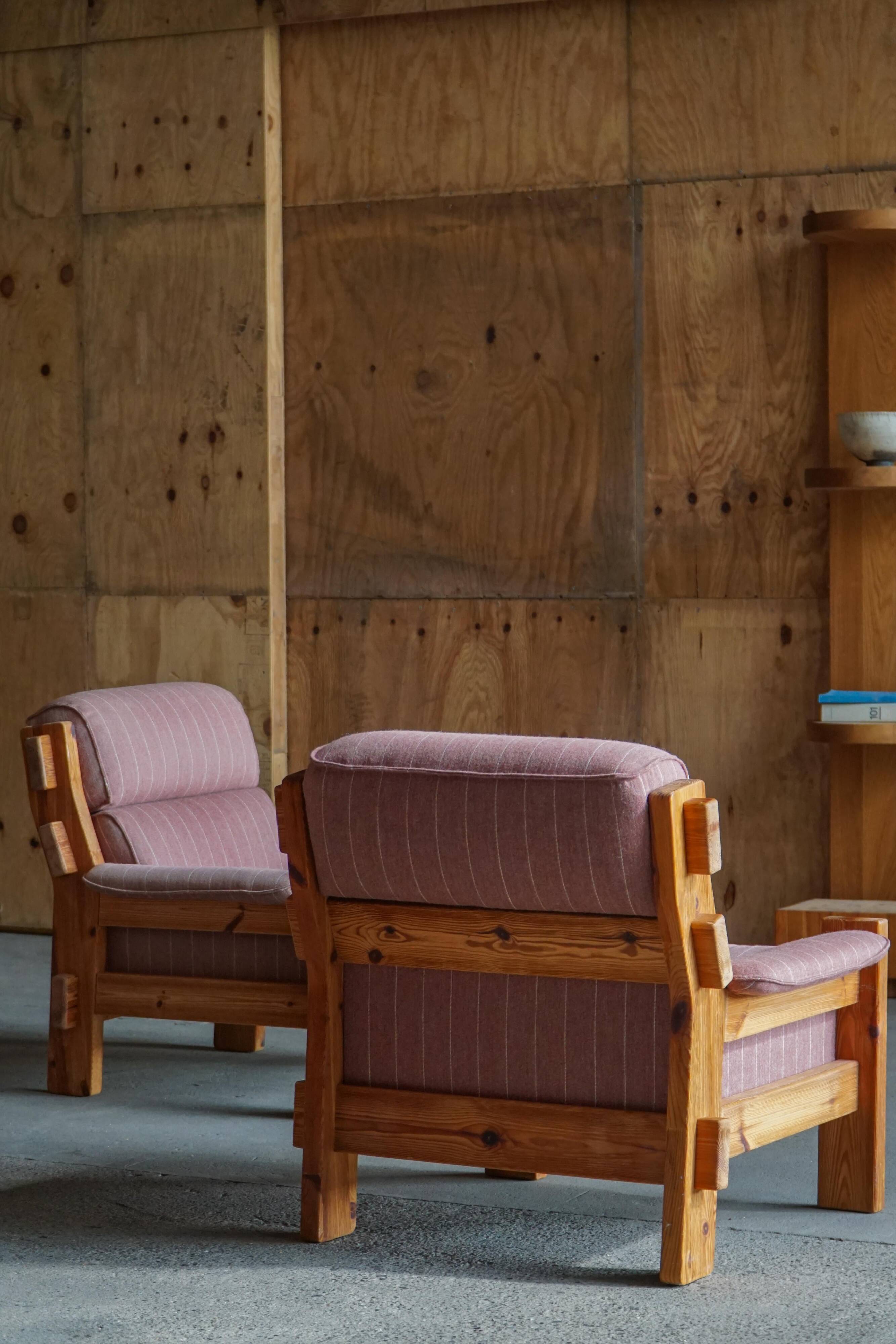Danish Modern, a pair of pine and wool armchairs by Christian IV, 1970s.