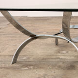 Table basse space age chrome avec plateau en verre épais 1970