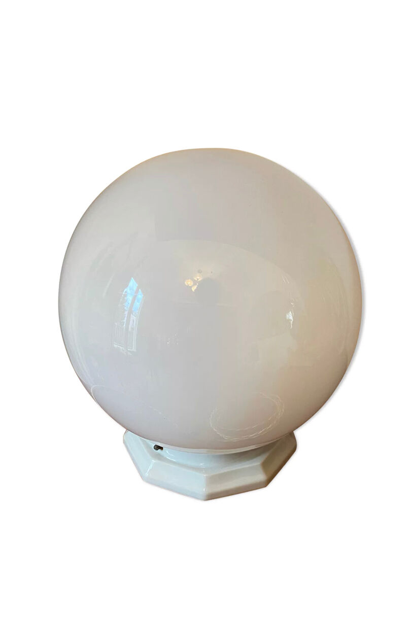 Vintage table lamp opaline ball and earthenware base
