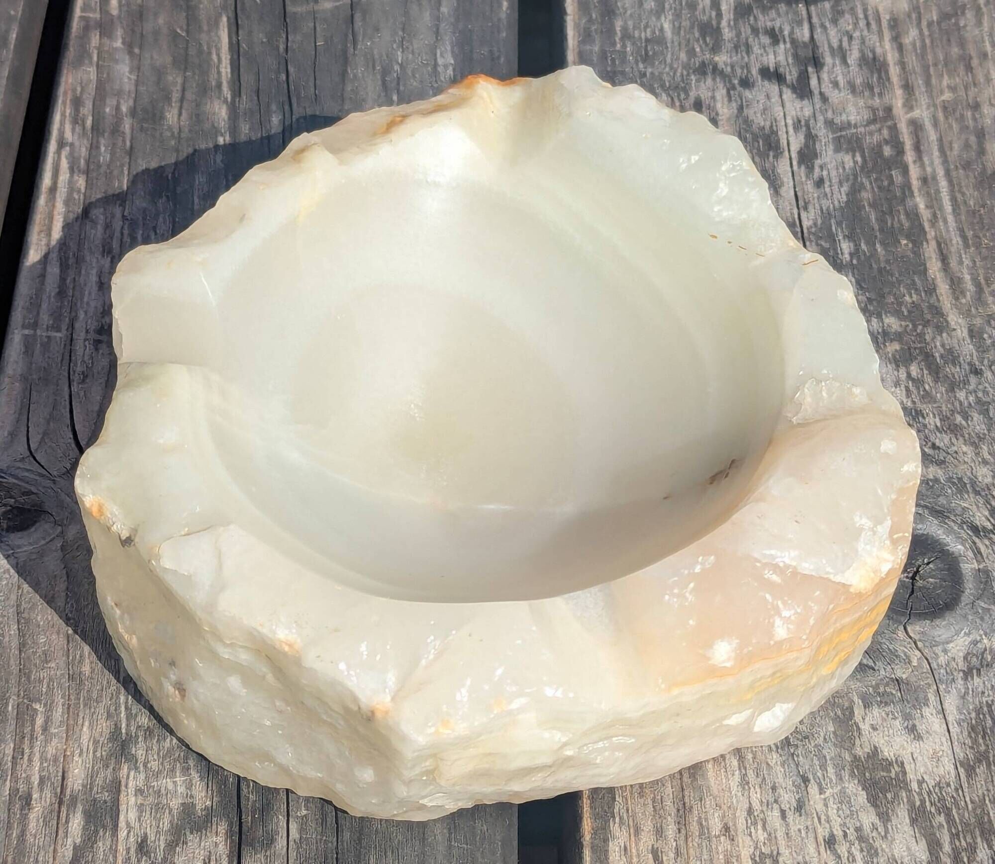 Vintage Brutalist Design Onyx Stone Ashtray Ochre Beige Shade