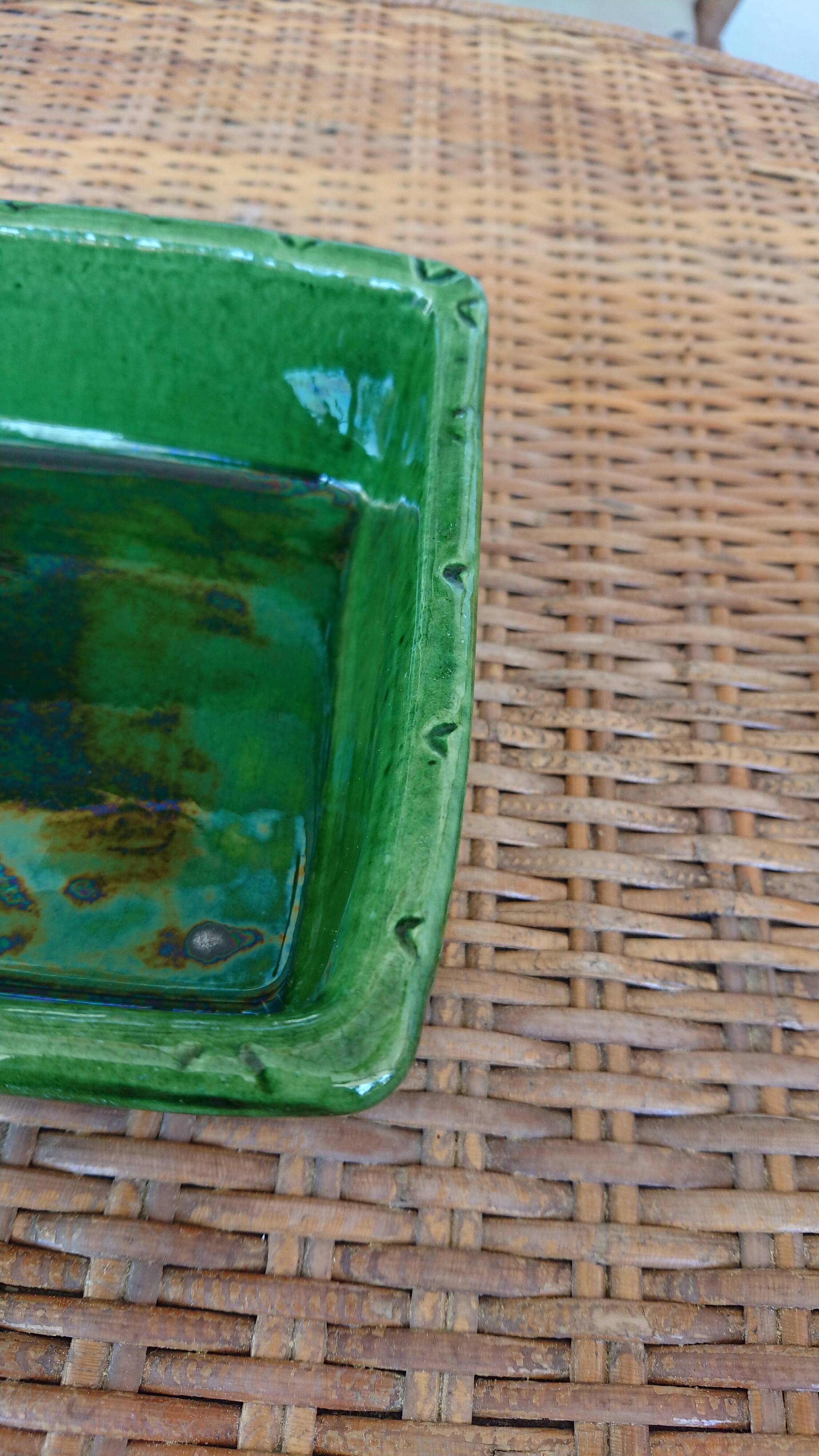 Vallauris green enamelled dish