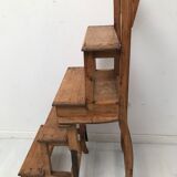 Chaise   escabeau bibliothèque en chêne années 50-60