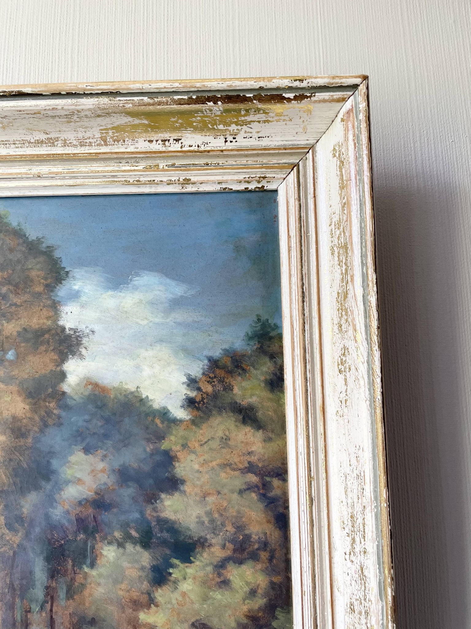 Tableau ancien paysage de forêt signé S.Gautier