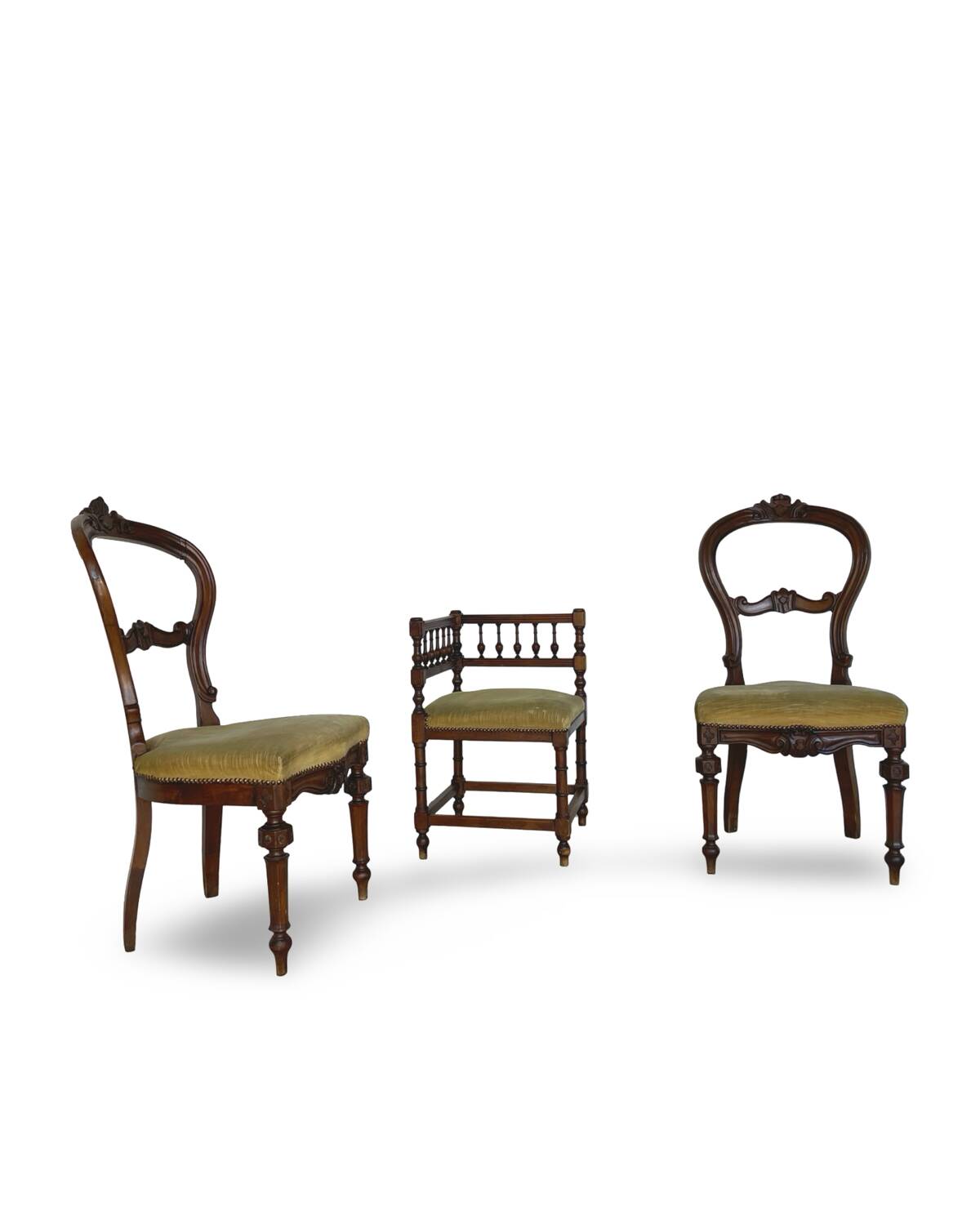 2 chaises et 1 chaise de coin italiennes, années 1950