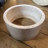 Round travertine coffee table, attributed to Angelo Mangiarotti, central cylindrical leg, 1970s