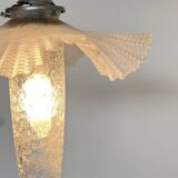 Vintage frosted opaline and art-deco tulip pendant light.