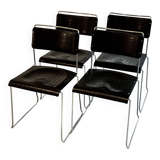 4 Spilimbergo chairs from Italy in chrome steel and black plastic.