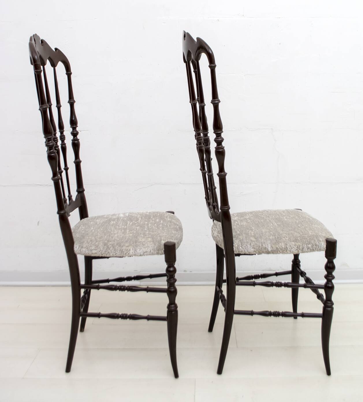 Pair of Gaetano Descalzi Midcentury Italian Chiavari High Back Chairs, 1950