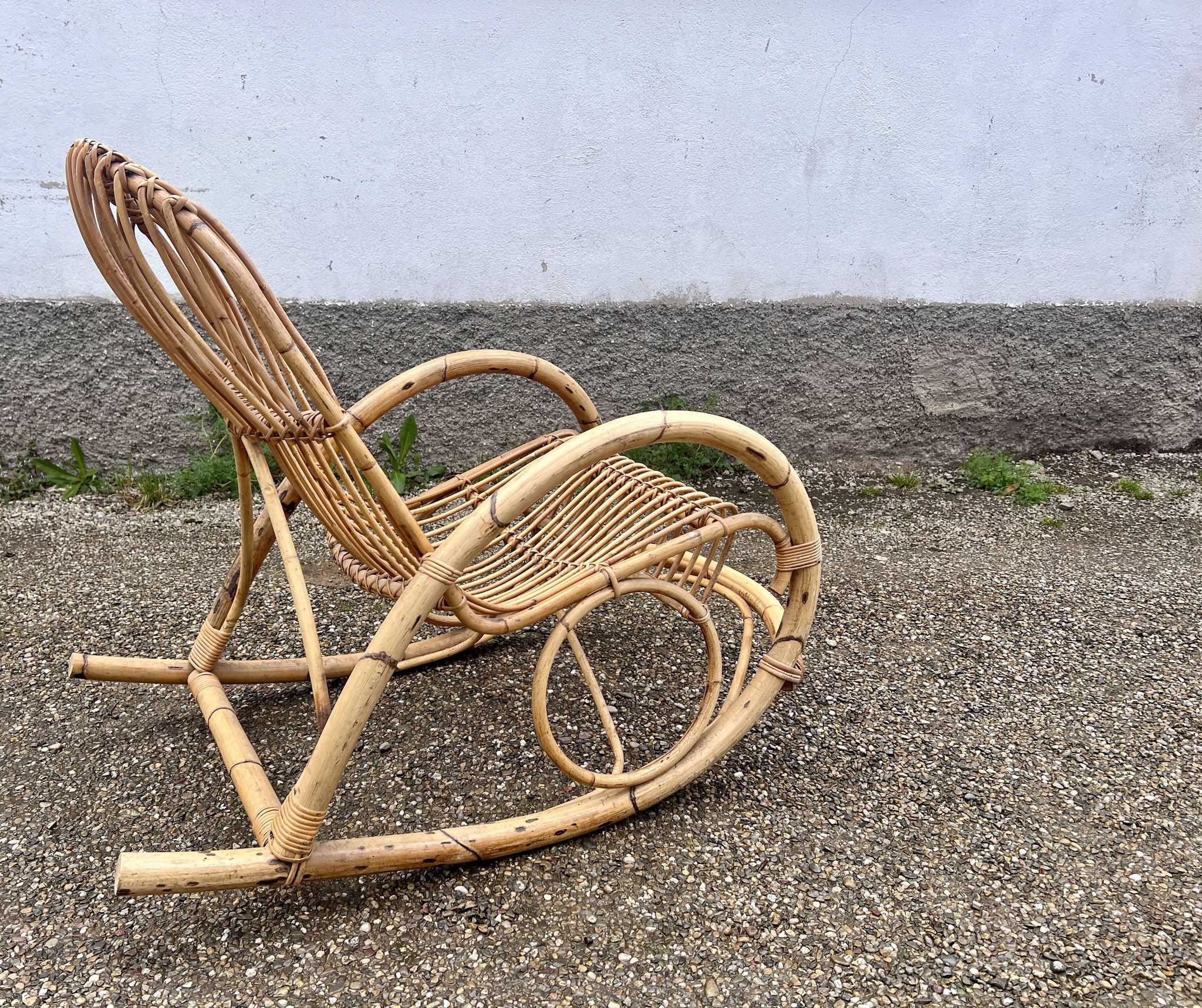 Rocking chair rotin 1960 bambou