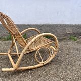 Rocking chair rotin 1960 bambou