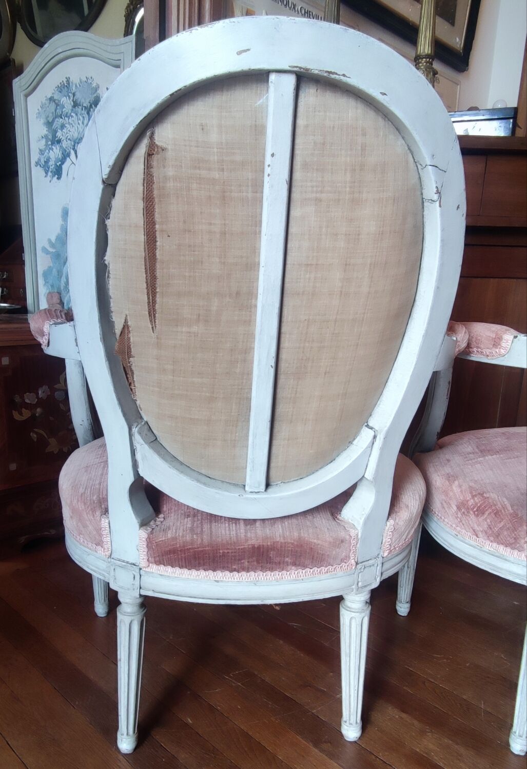 Pair of Louis XVI style medallion armchairs