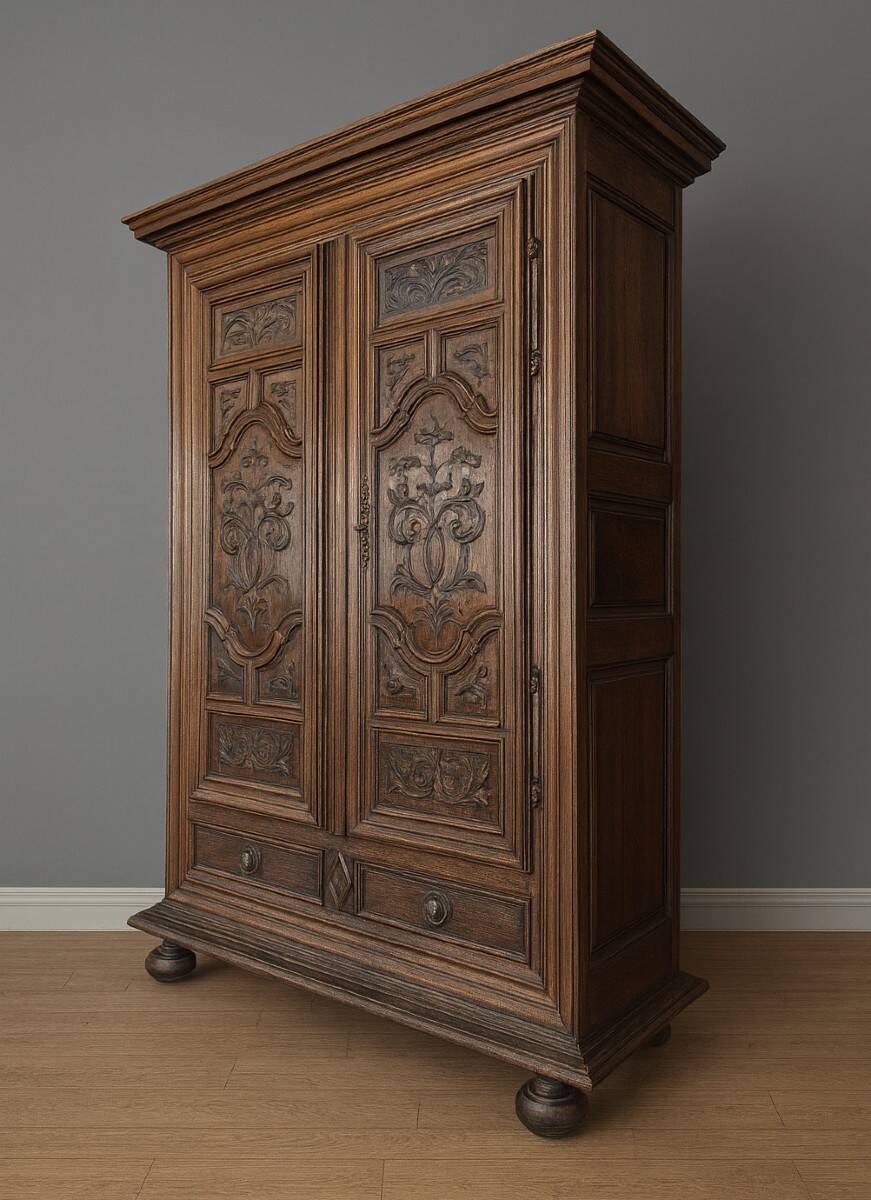 Armoire époque Louis XIII En Chêne Sculpté