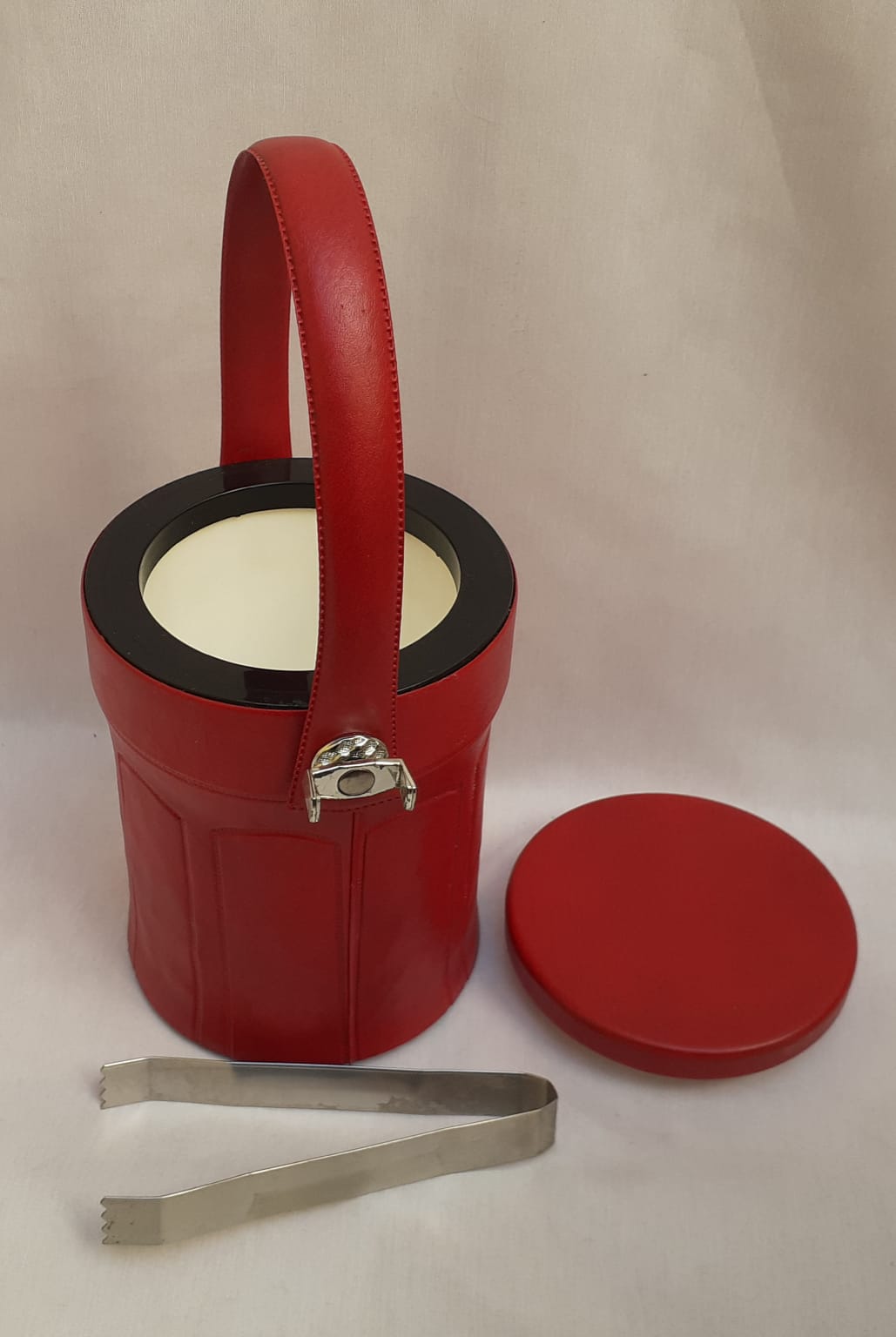 Red leather ice bucket