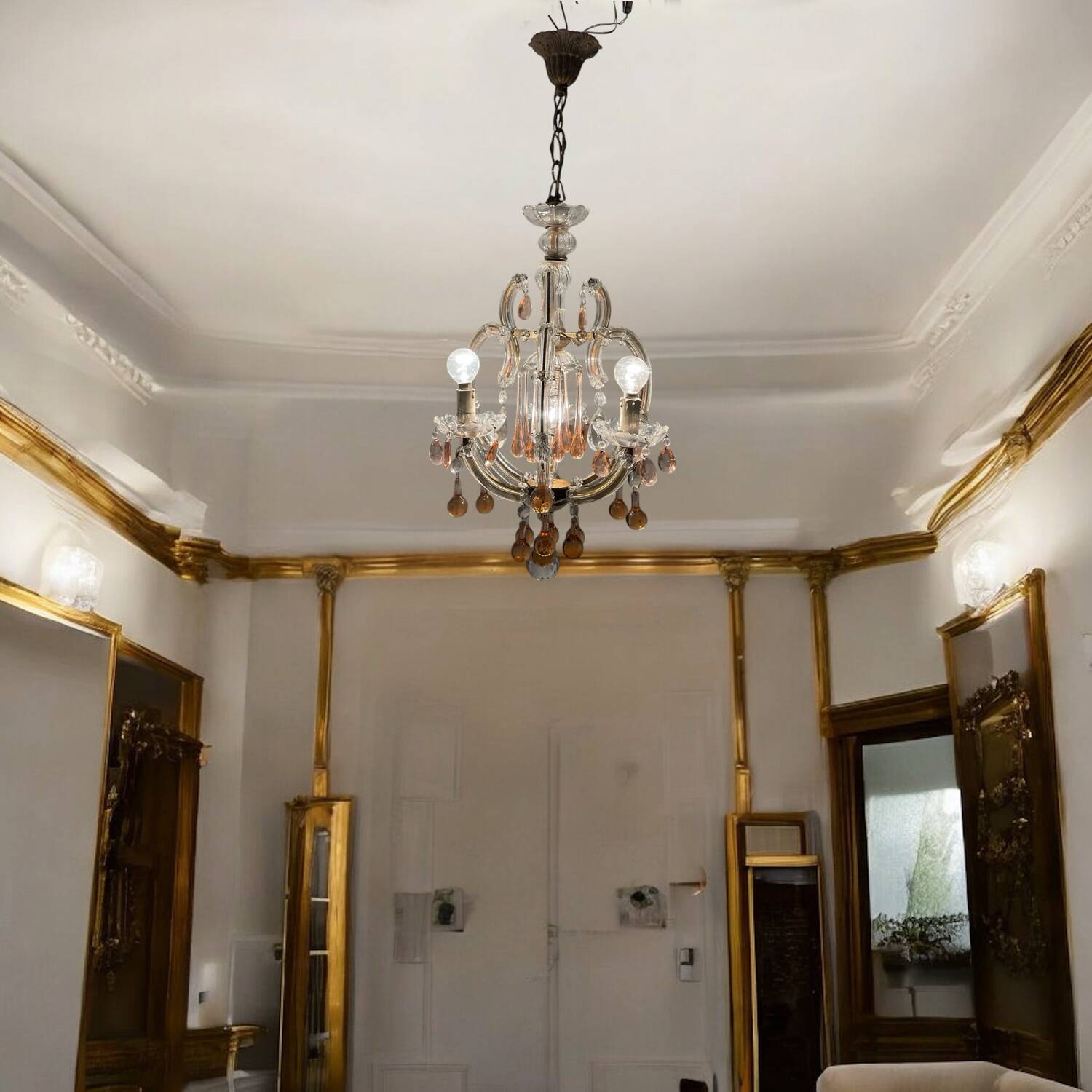 Pink Murano glass tear drop chandelier 1950’s