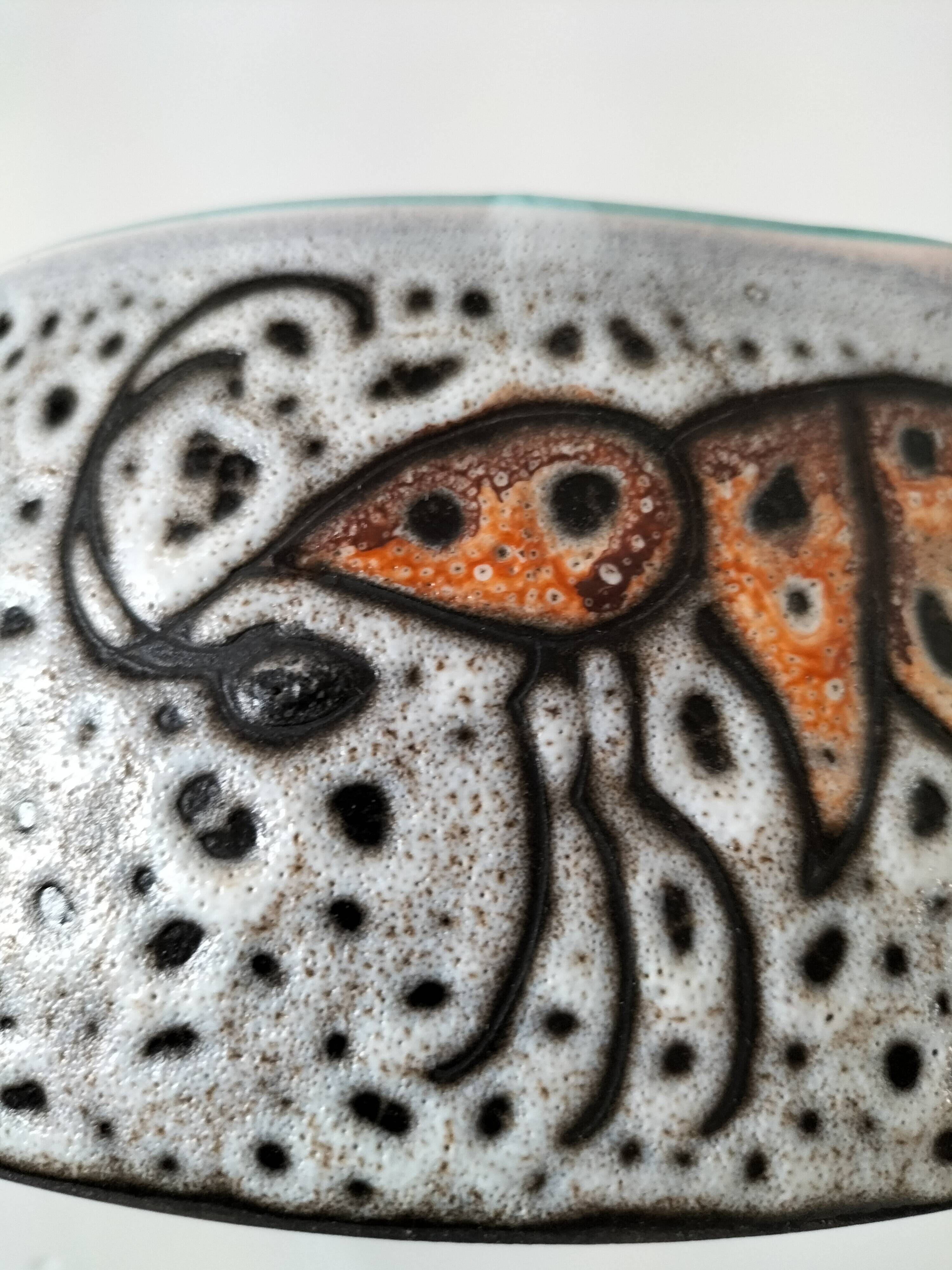 Italian ceramic dish with marine relief decoration from San Marino, 1960s-70s