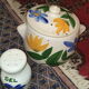 Earthenware service 1970 freehand painted decoration
