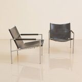 Pair of "SZ02" black leather armchairs by Martin Visser for Spectrum 60's