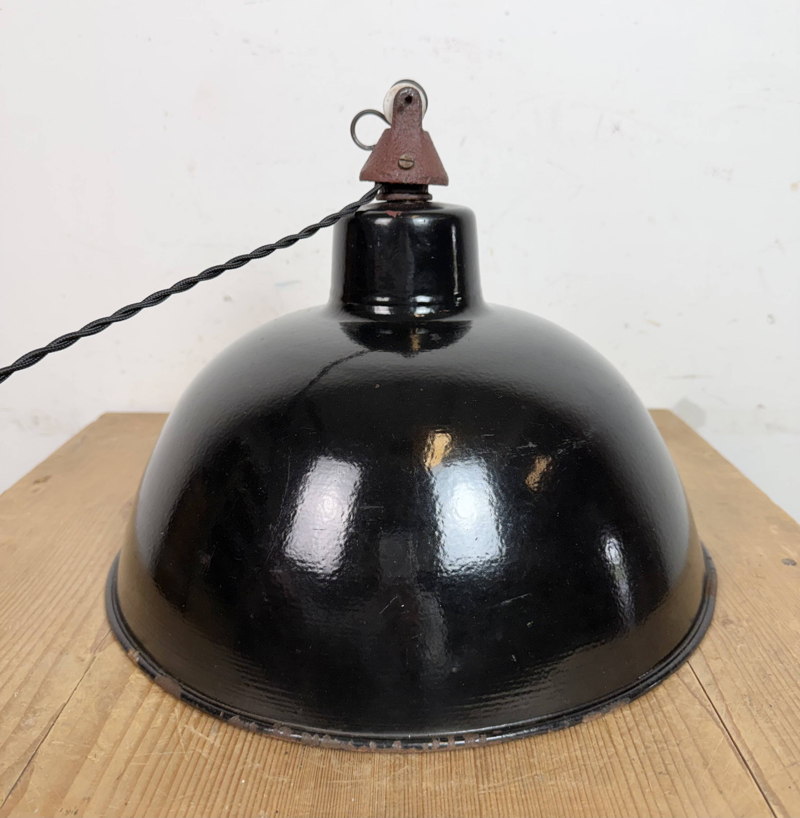 East German Black Enamel Factory Light by LBD Veb Leuchtenbau Dresden, 1950