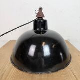 East German Black Enamel Factory Light by LBD Veb Leuchtenbau Dresden, 1950