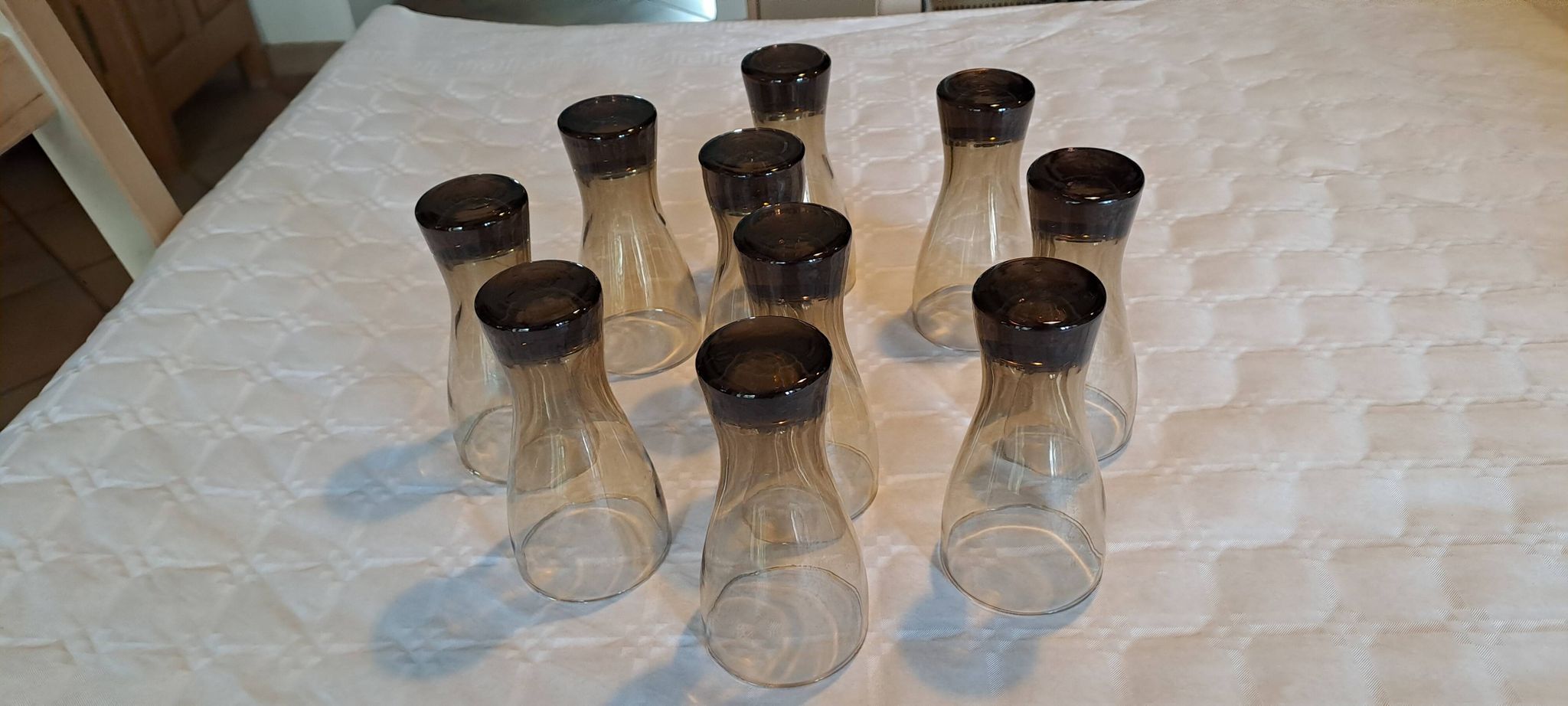 Set of 10 smoked glasses from the 60s/70s