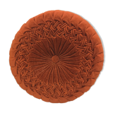Round pleated cushion in vintage orange brown ribbed velvet