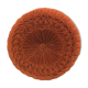 Round pleated cushion in vintage orange brown ribbed velvet