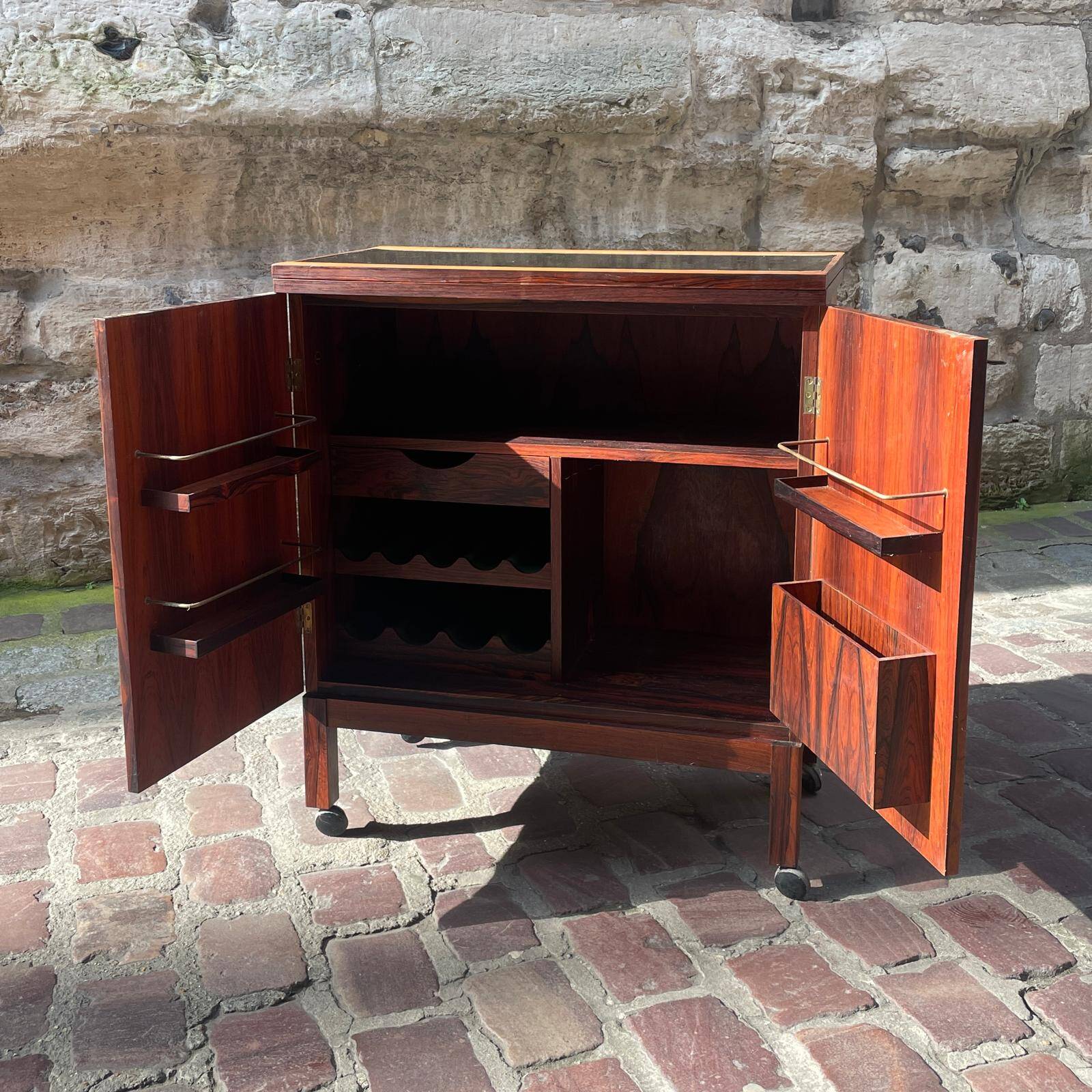 Rolling bar in Rio rosewood by Torbjorn Afdal for Bruksbo