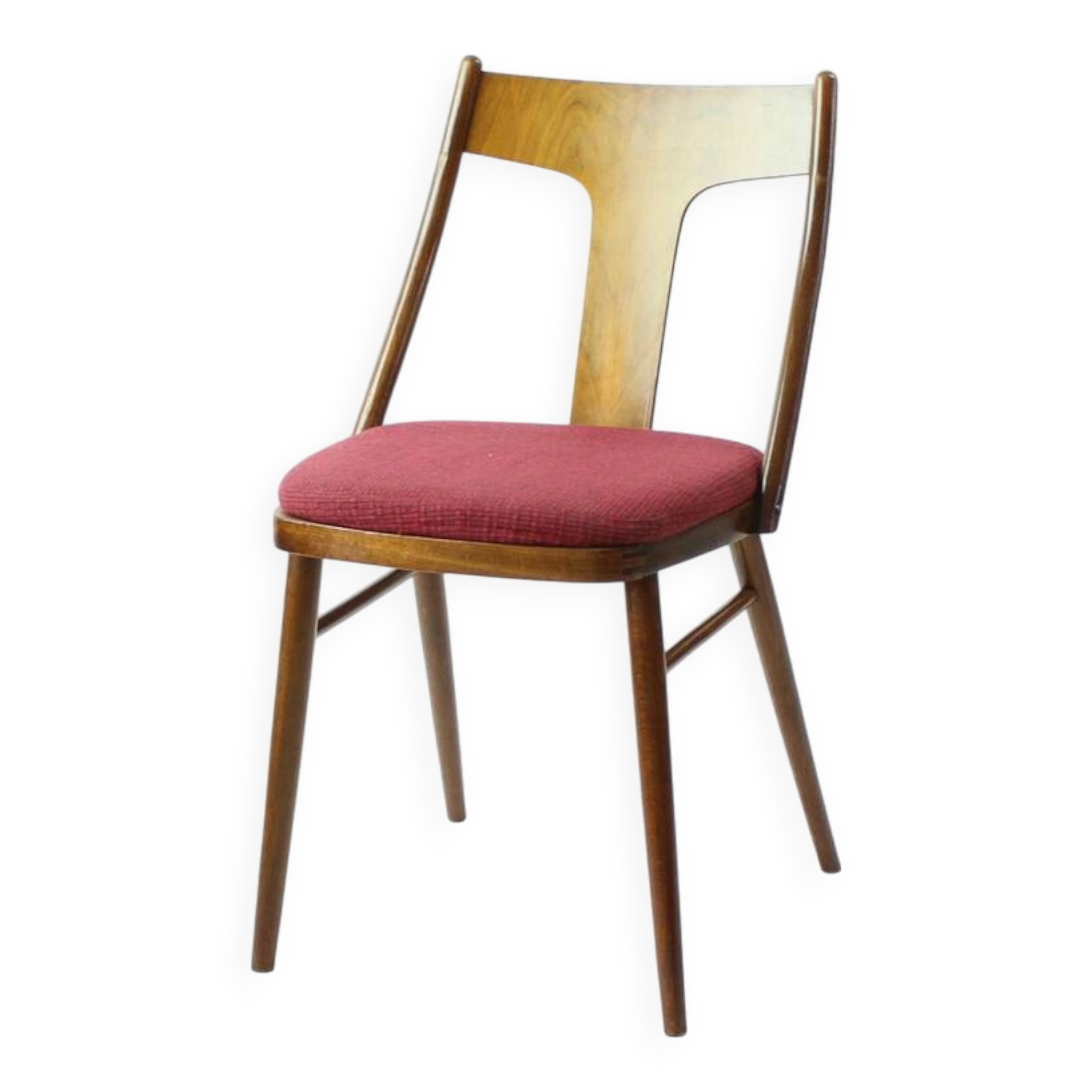 Elegant Dining Chairs In Wood And Pink Upholstery, Czechoslovakia 1960s, Se