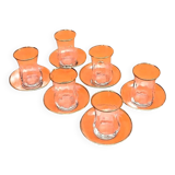 Tea service for 6 glasses / 6 saucers, transparent glass with gilding.