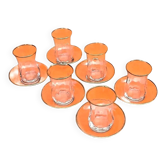 Tea service for 6 glasses / 6 saucers, transparent glass with gilding.
