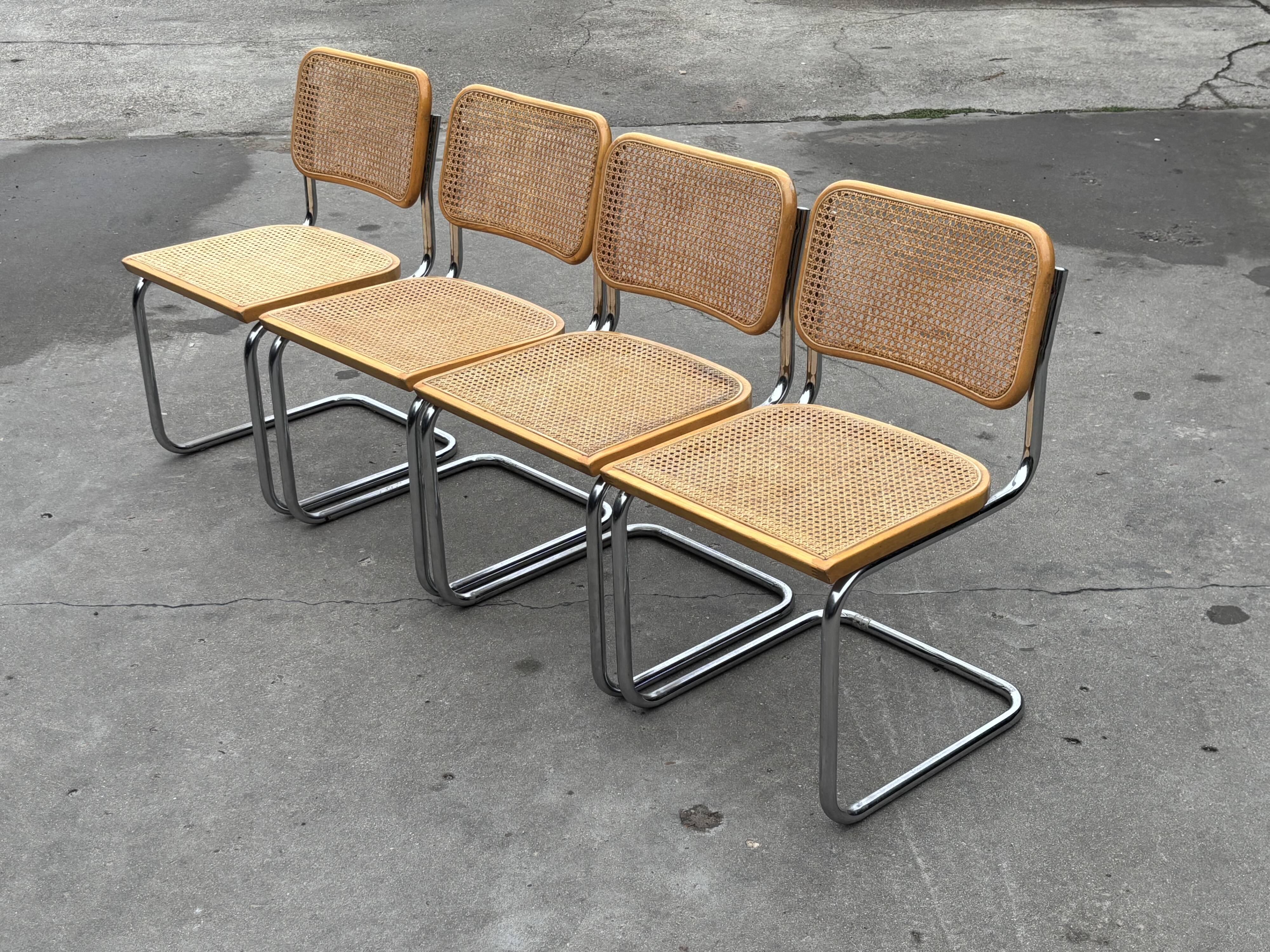 Set of 4 chairs Cesca B32 designed by Marcel Breuer design made in Italy