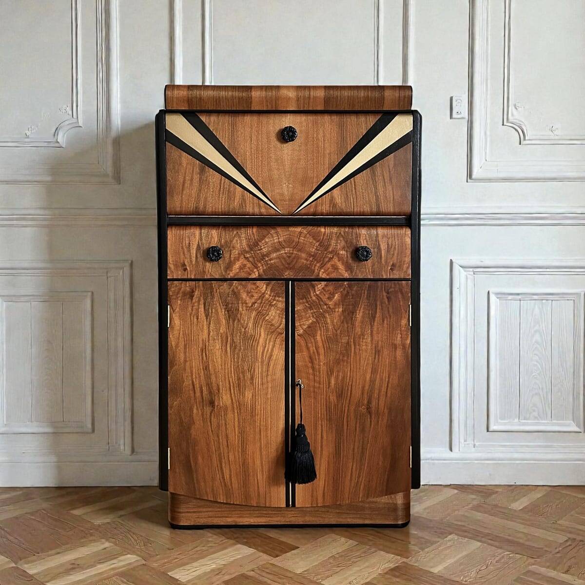 Vintage mid-century nathan “waterfall” art deco cocktail cabinet