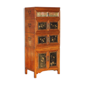 Antique Chinese armoire hand-carved around 1880 with country-style handles.