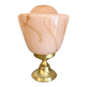Art Deco lamp in marbled pink opaline.
