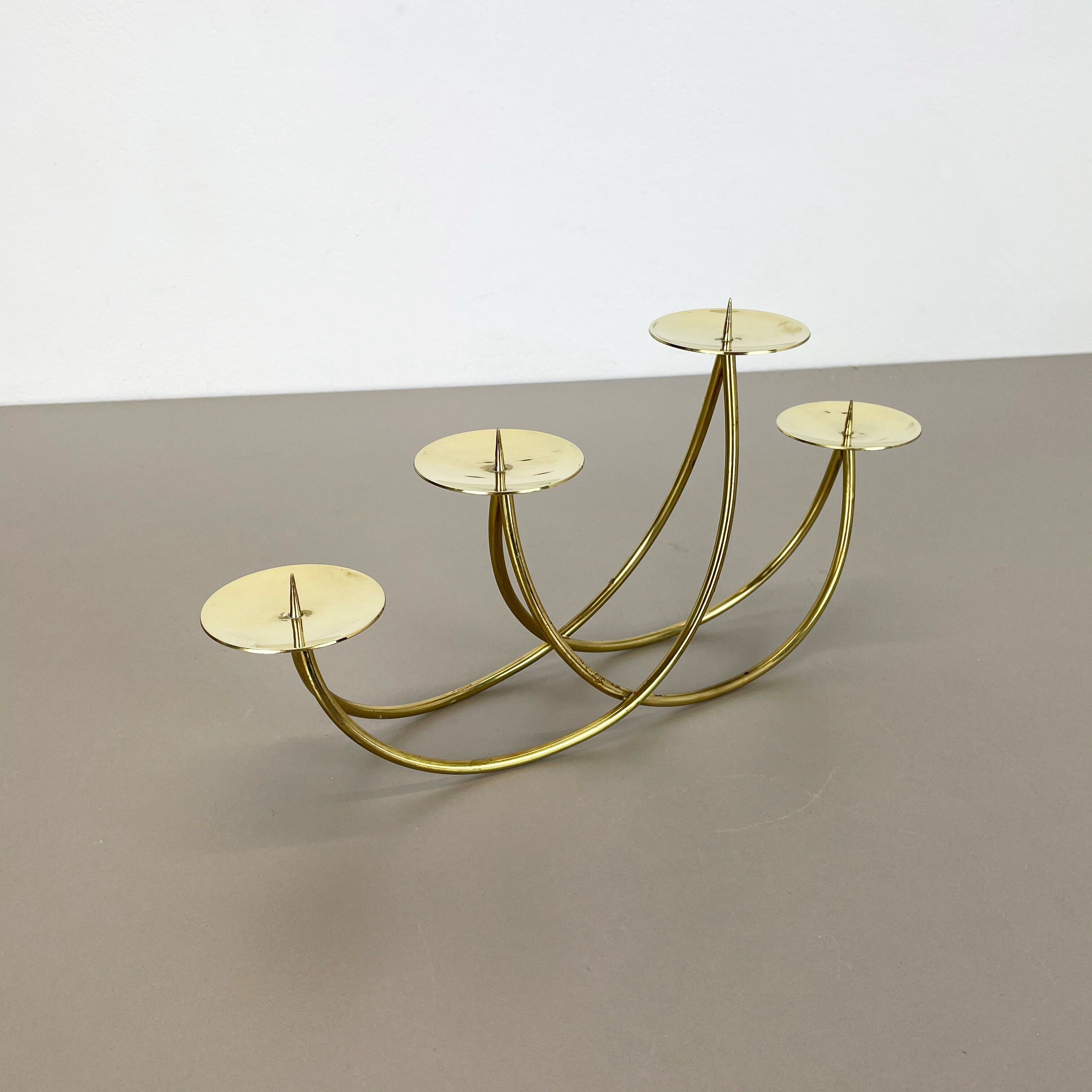 Sculptural solid brass candleholder by Harald Buchrucker Bauhaus, Germany, 1950s