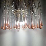 Lustre en cascade de grande taille en verre de Murano rose